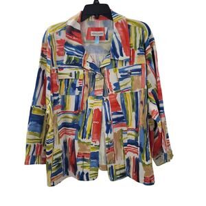 Draper & Damons Womens 2X Casual blue Red gEOMETRIC Lightweight Coat Jacket